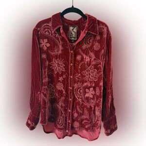 Johnny Was - Velvet Relaxed Heavily Embroidered Button Up Shirt - NWT - Size S